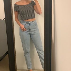 Black and white off the shoulder crop top